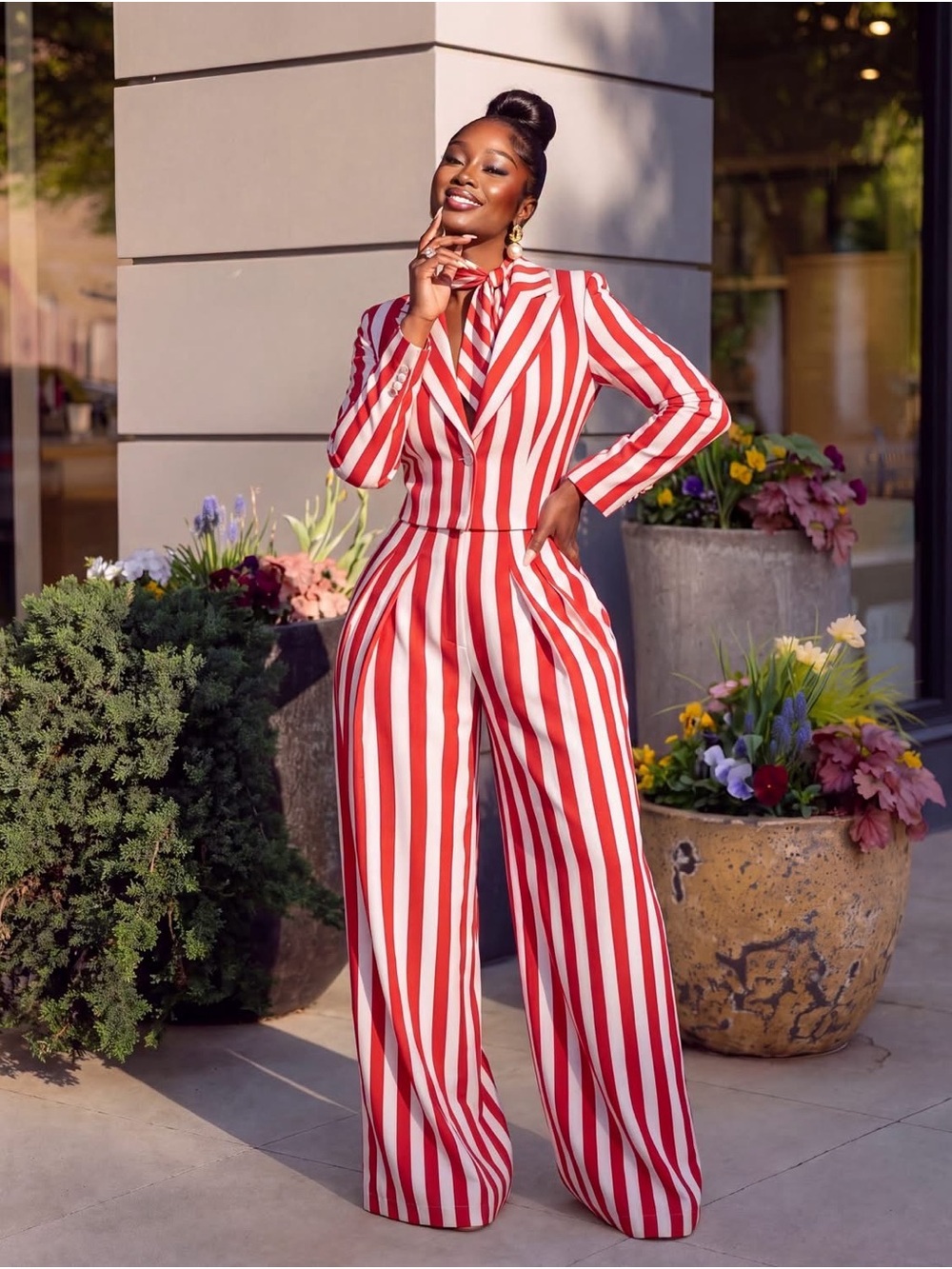Striped Red & White Wide-Leg Jumpsuit
